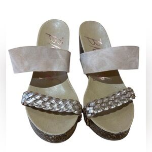 Stylish Beige synthetic leather Woven Strap wedge Sandals